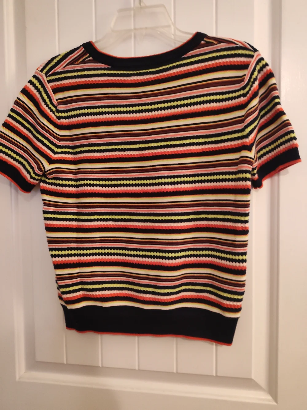 Zara Striped Short-Sleeve Knit Top in Navy, Cream, Red, Yellow, Green, Pink